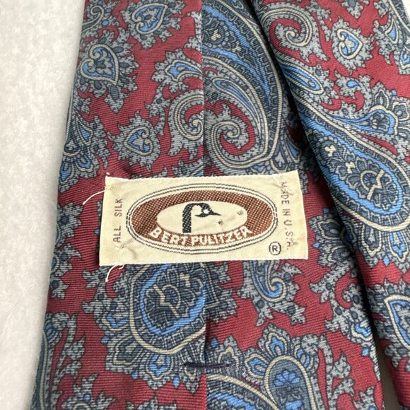 Bert Pulitzer Maroon Blue Paisley Pattern Silk Neck Tie Made in USA 52" X 3.50" - Picture 7 of 9